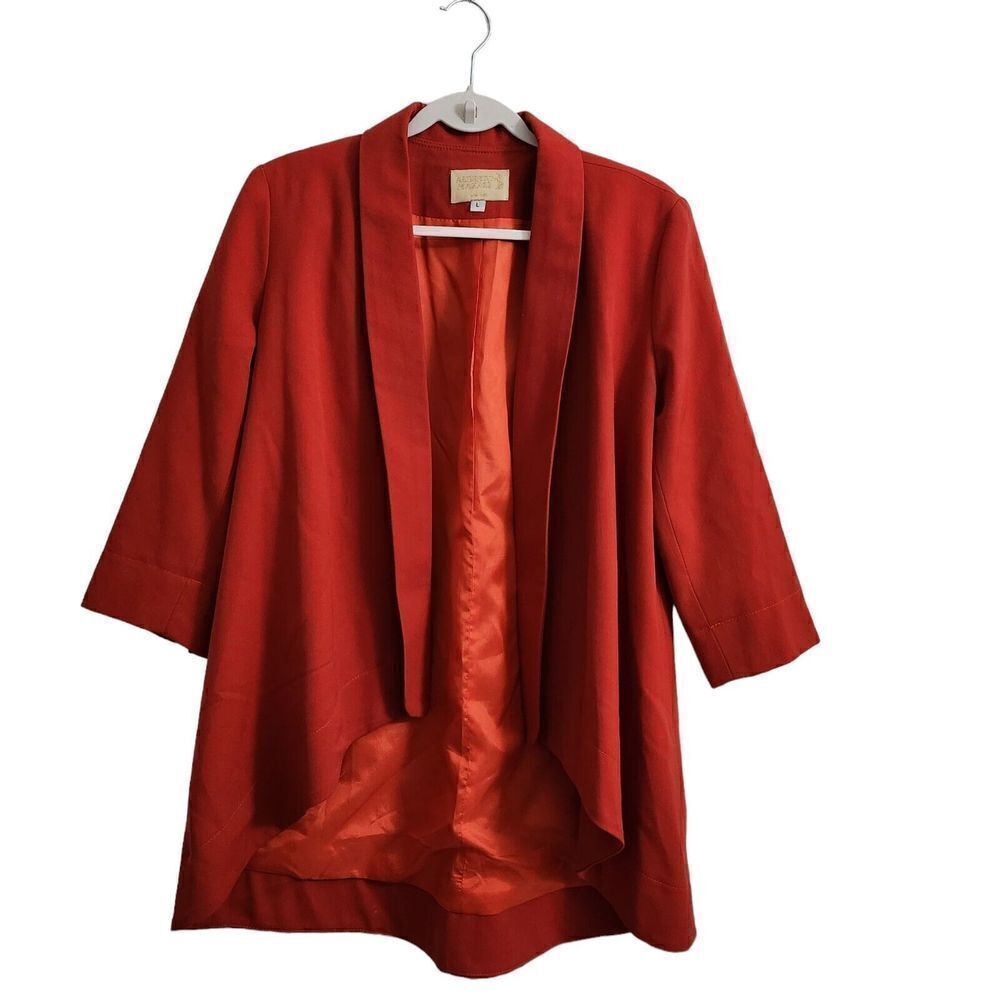 Alberto Makali Blazer Womens Large Red Orange 100% Wool Long Sleeve Open Front